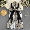 Women Long Sleeve Printed Bohemia Casual Vacation Midi A Line Dress