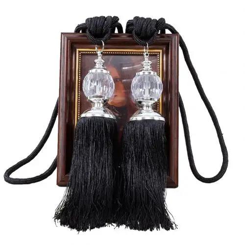 1Pair Retro Style Euro Faux Crystal Tassels Fringe Curtain Tieback Bandage Rope Window Drapes Decoration