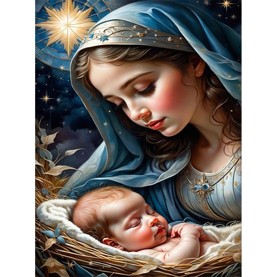 

DIY Алмазная картина Богородица и Иисус Набор для вышивки крестом Мозаичное искусство Алмазная картина Полный круг Алмазное украшение для дома Round 30x40cm