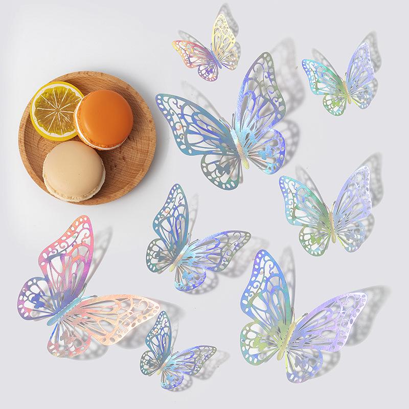 12Pcs/Set 3D Hollow Butterfly Wall Sticker Gold Silver Rose Wedding Decoration Living Room Home Decor Butterflies Decal Stickers KTY