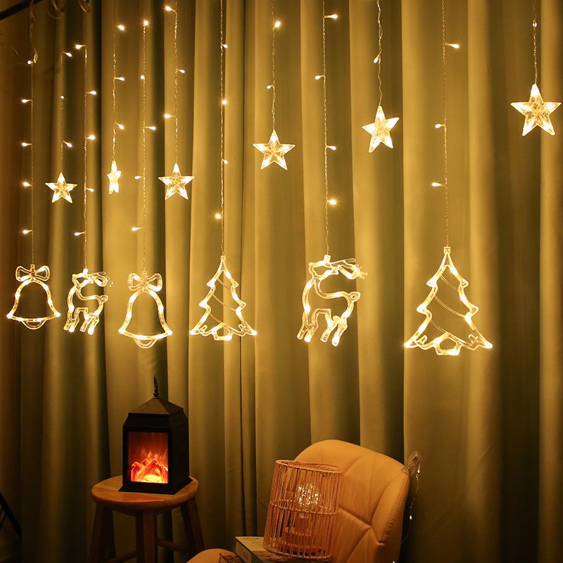 Solar LED Star & Moon Curtain Lights for Outdoor Christmas & Festival Decor Plug-in (EU) теплый белый
