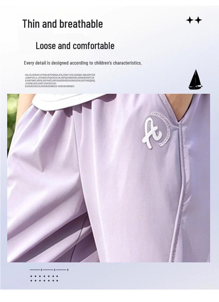 Girls' Quick-Dry Summer Joggers - Lightweight, Anti-Mosquito Ice Silk Pants for Older Kids