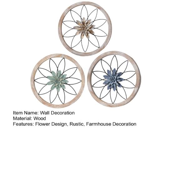 3 Pcs Farmhouse Wall Decor Wooden Rustic Flower Decoration Wall Art Ornament for Living Room Bedroom Dining Room