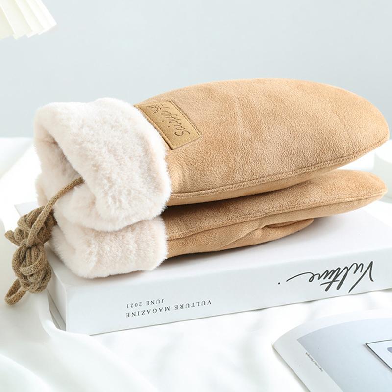 Winter Women Keep Warm Thickened Fleece Suede Halter Gloves Cute Lovely Sweety Cold Protection Mittens