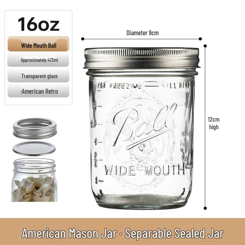 Bicchiere Mason Jar Americano Retrò con Coperchio - Tazza di Vetro per Fiocchi d'Avena, Contenitore Trasparente per Bevande, Sigillato e Vuoto.