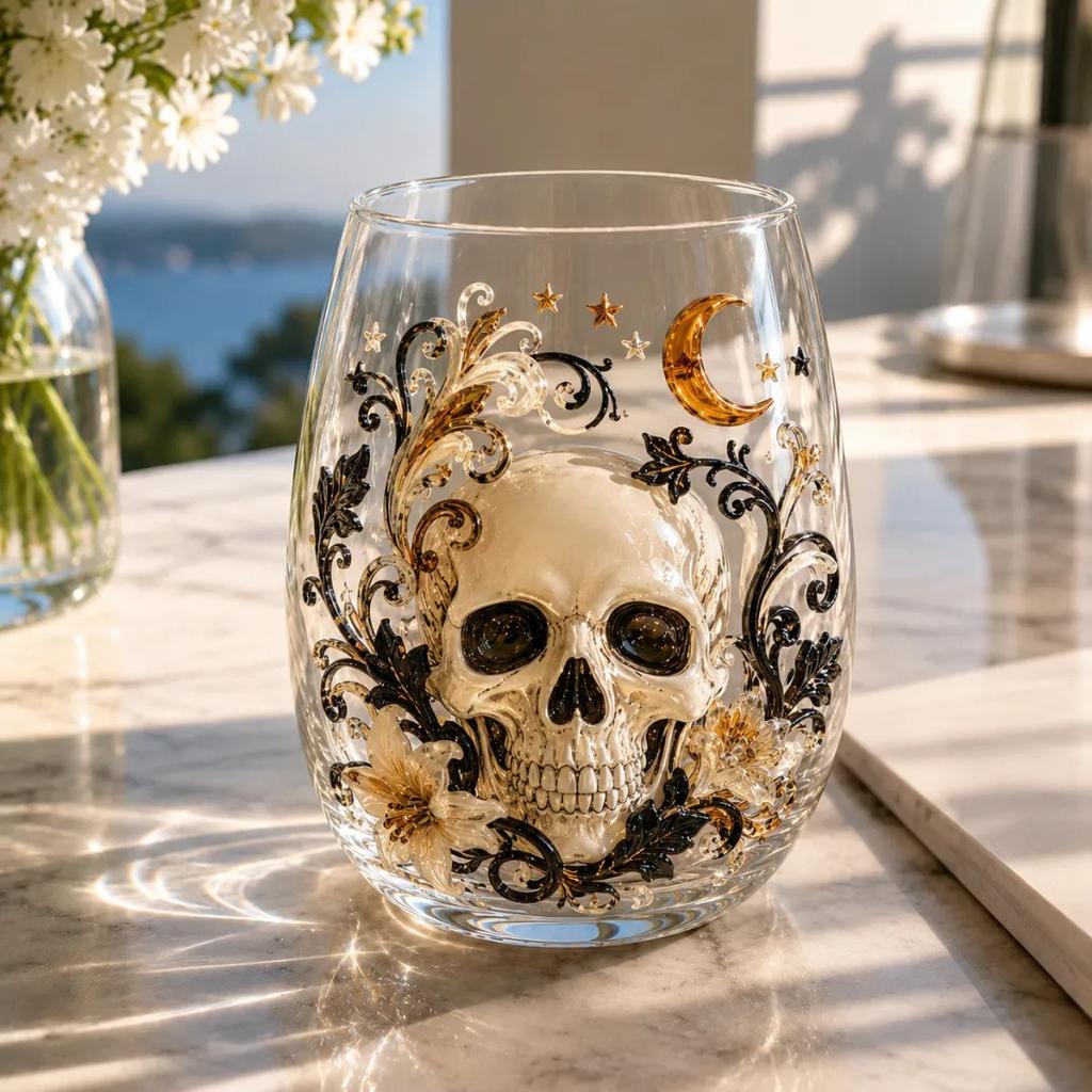 2D Halloween Artisan Glassware Collection, Drinking Glasses with Raised Pumpkin Ghost Black Cat Web Design, Spooky Clear Cups for Cocktails Juice