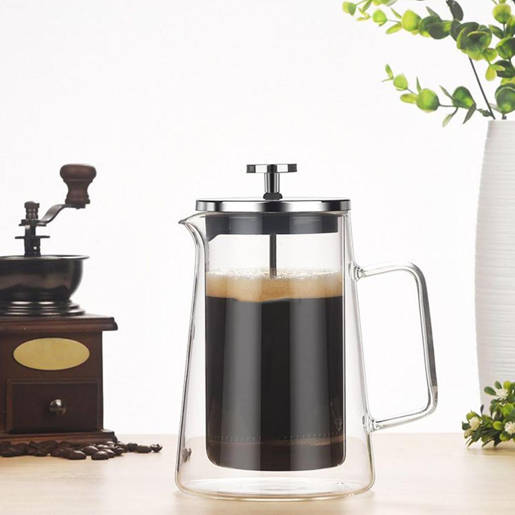 Coffee Presses Glass Stainless Steel Double-Wall Insulated Kettle French Coffee Press for Camping Travel Tea Cafe Home Office