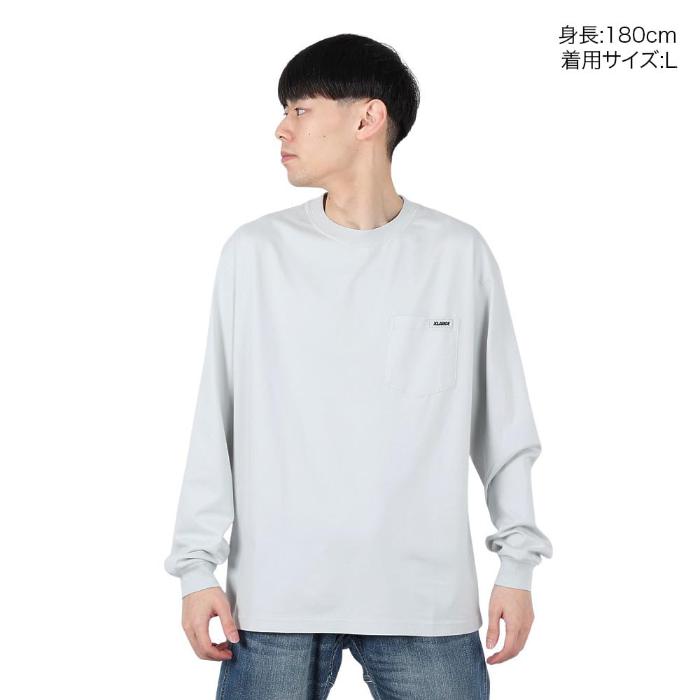 [Extra Large] Casual Standard Logo Tag L/S Pocket Tee, Men's, Gray