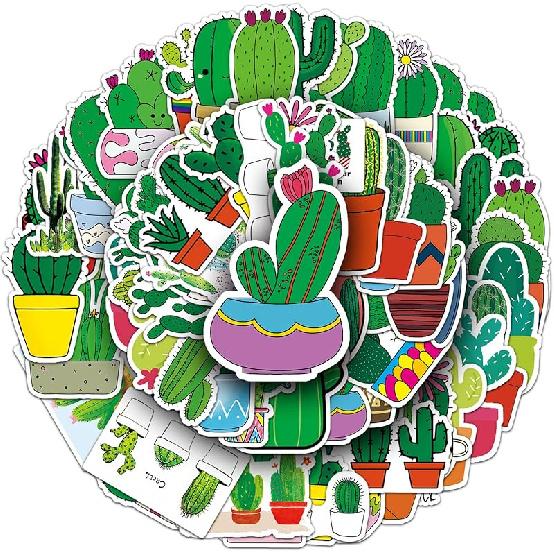 50pcs Daily Kitchen Utensil Stickers for Water Bottle,Waterproof Viny Stickers for Laptop Computer Phone Bumper Skateboard Luggage Decals for Teens Cactus