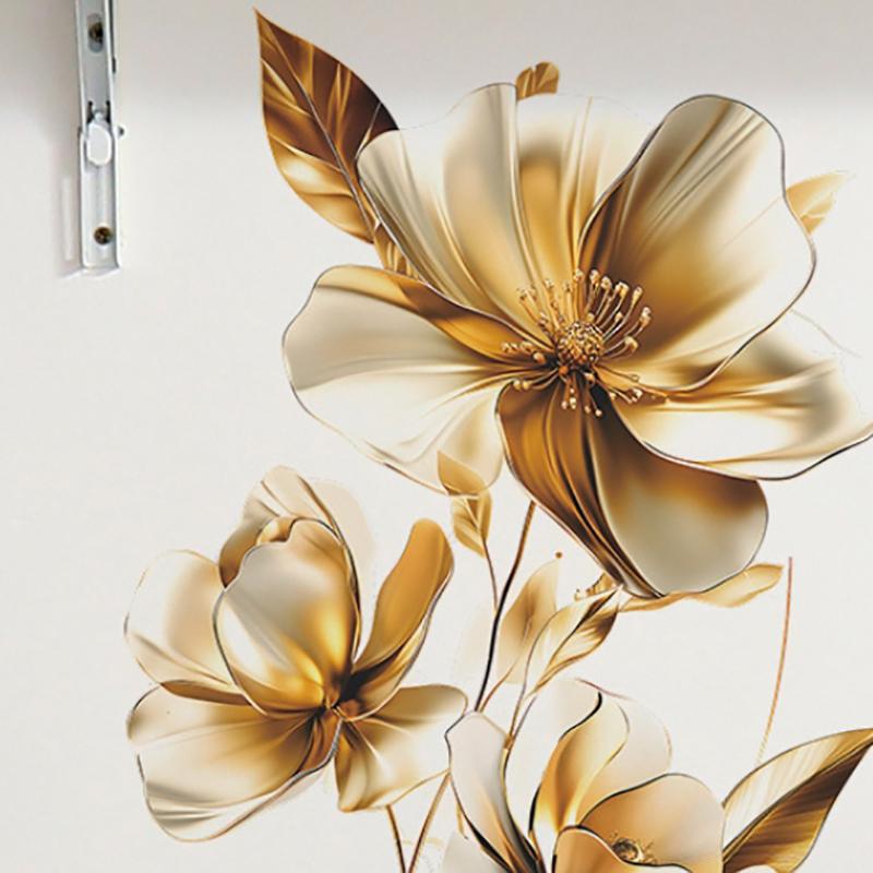 Sticker de Perete cu Decorațiune Florală în Relief Auriu, pentru Pridvor, Dormitor, Living, Birou, Fundal, Amenajare Peisagistică