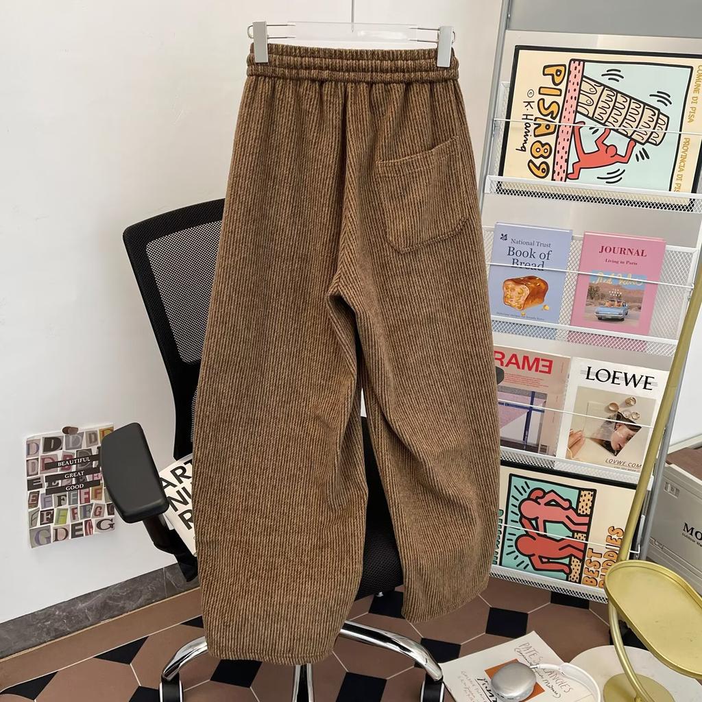 Multi-pocket drawstring sweatpants men's and women's thin wide-legged loose and lazy style versatile corduroy casual trousers
