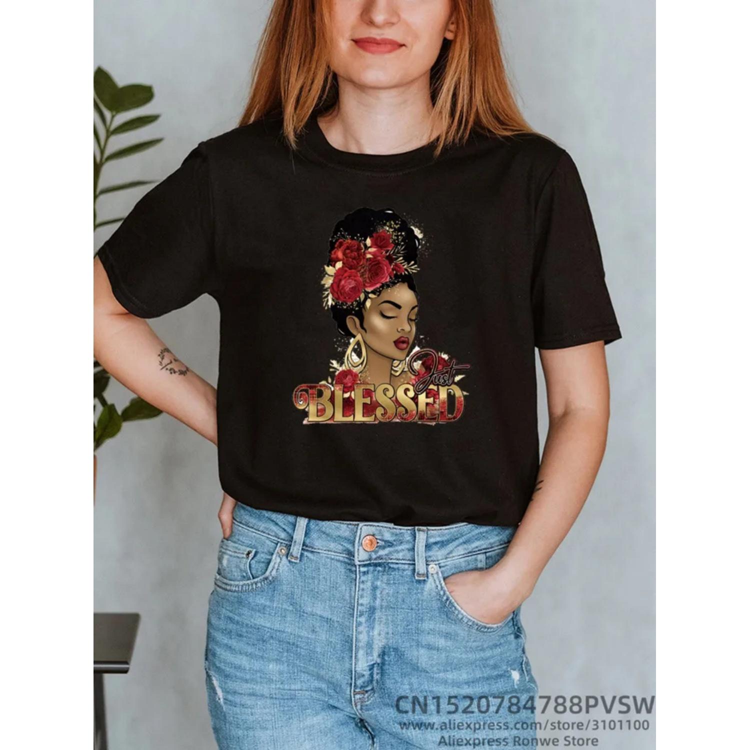 Women Black Queen Butterfly African Print T-shirt Girl Summer Blessed Y2K Harajuku Tops Tee Female God Says I am Unique Clothes S