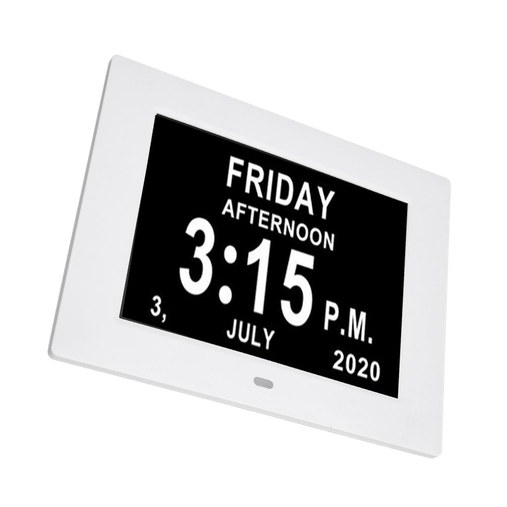 Digital Calendar Clock 7 Inch HD Large Font Auto Dimmable Electronic Alarm Clock for Elderly White