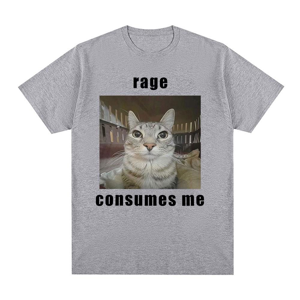 Rage Consumes Me Funny Cat Graphic T Shirt Fashion Vintage Short Sleeve Tshirt Unisex Casual Tshirts