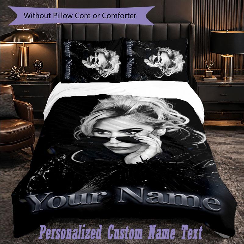Personalized 3Pcs Bedding SetLady Gaga Custom Text Duvet Cover Pillowcase Set Bedroom Gift