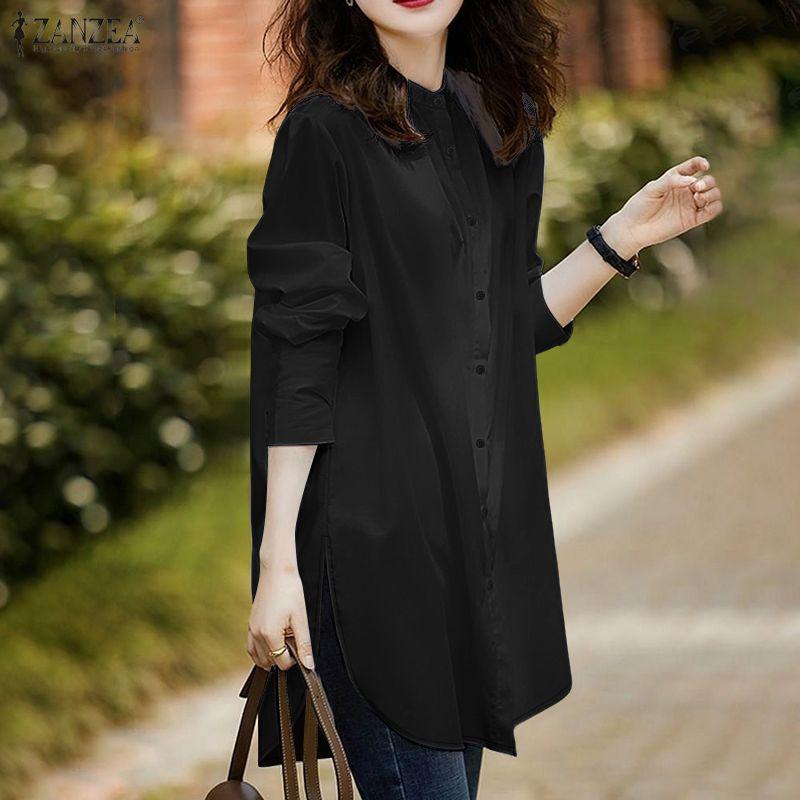 ZANZEA Women Casual Round Neck Solid Color Loose Long Sleeve Blouse