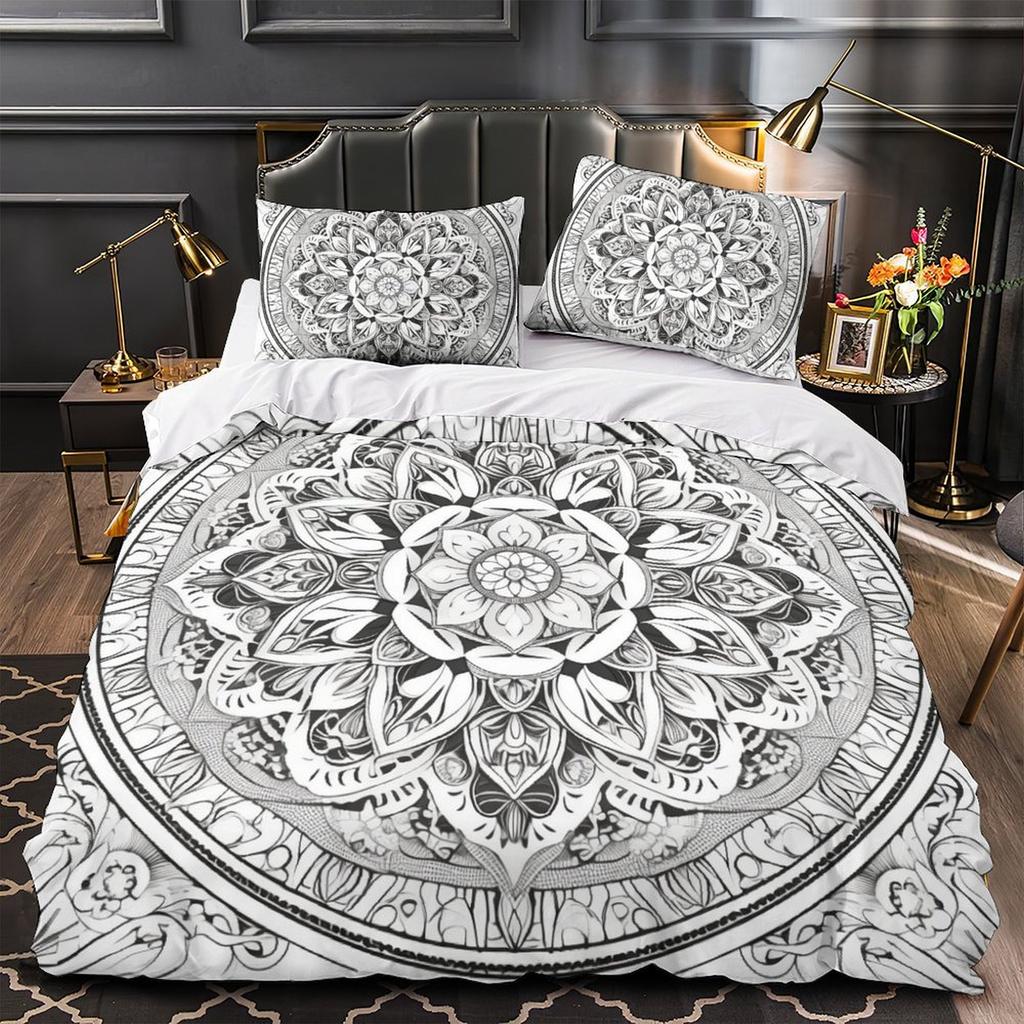 3D Digital Printing Mandala Series Quilt Cover Pillowcase Two Or Three-Piece Set Polyester Abraded