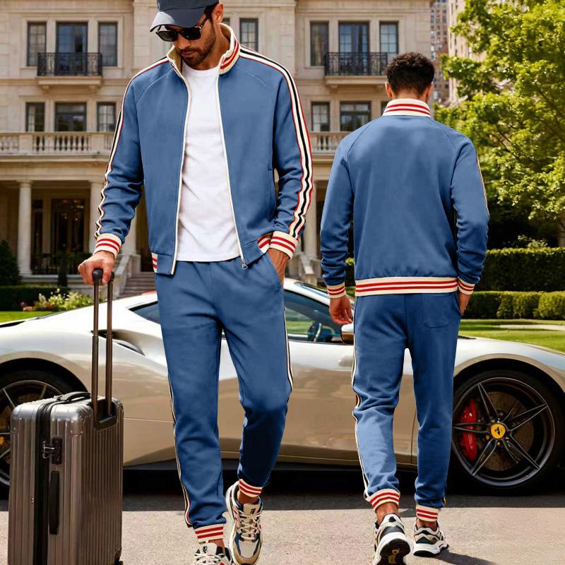 Loose and Minimalist Men s Trendy Sports Suede Casual Stand Up Collar Suit S синий