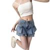 Women's High Waist Ruffle Denim Mini Skirt - Summer A-line Bodycon Fishtail