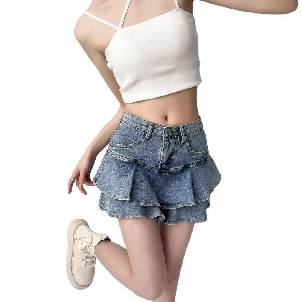 Women's High Waist Ruffle Denim Mini Skirt - Summer A-line Bodycon Fishtail