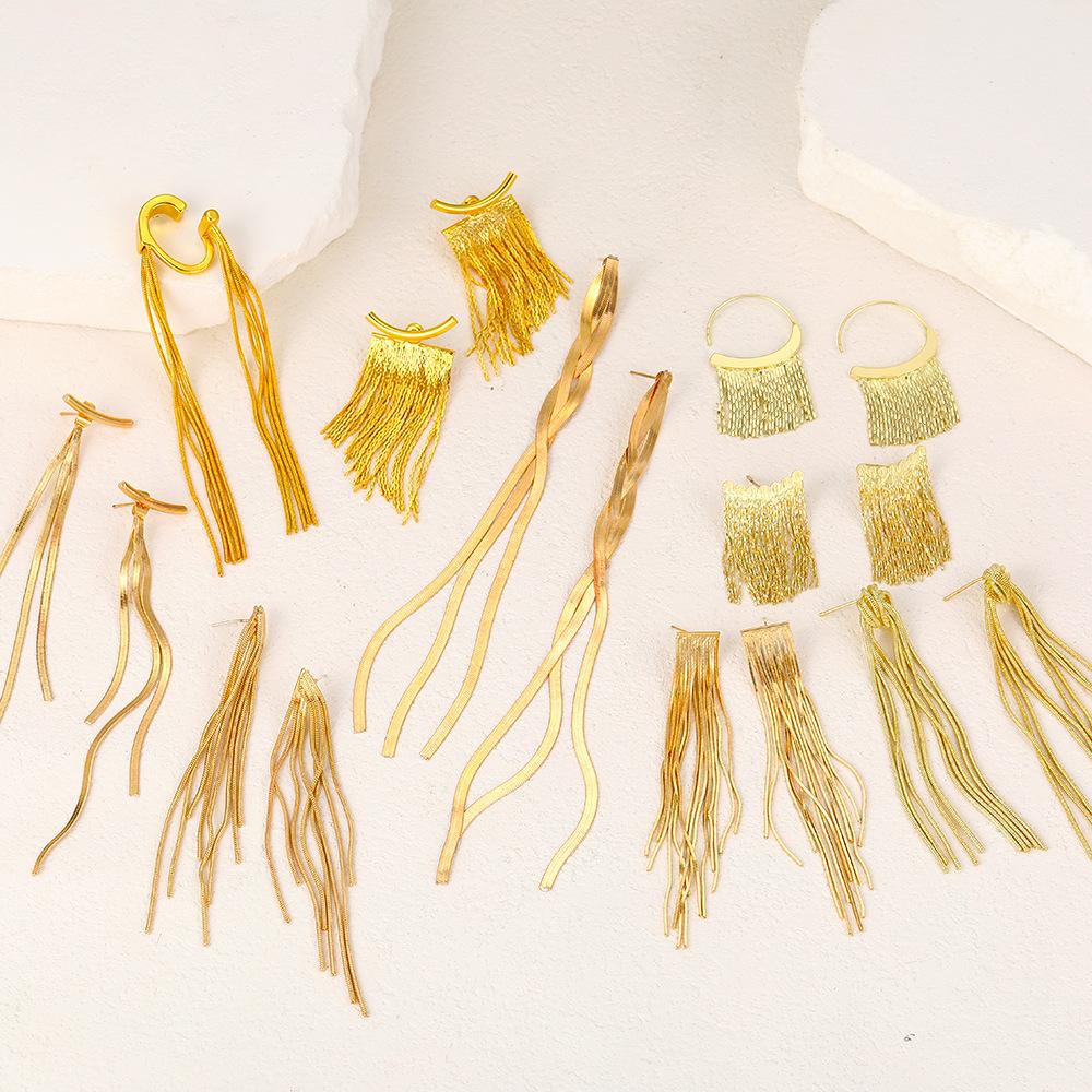 Fashion Statement Earring Long Statement Gold Color Bling Tassel Earrings For Women Female Wedding Daily Pendant Jewelry Gifts