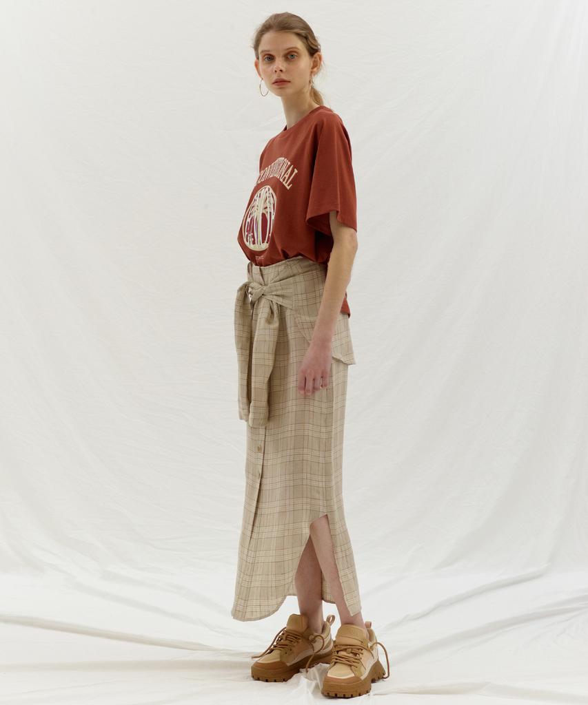 Enor Tie Up Point Linen Skirt - Beige