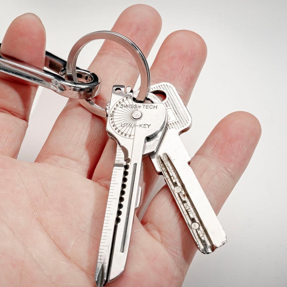 Portable Multi-Tool Keychain Stainless Steel 8-in-1 Survival Folding Tool Kit Multi-Function Design Folding Bottle Opener