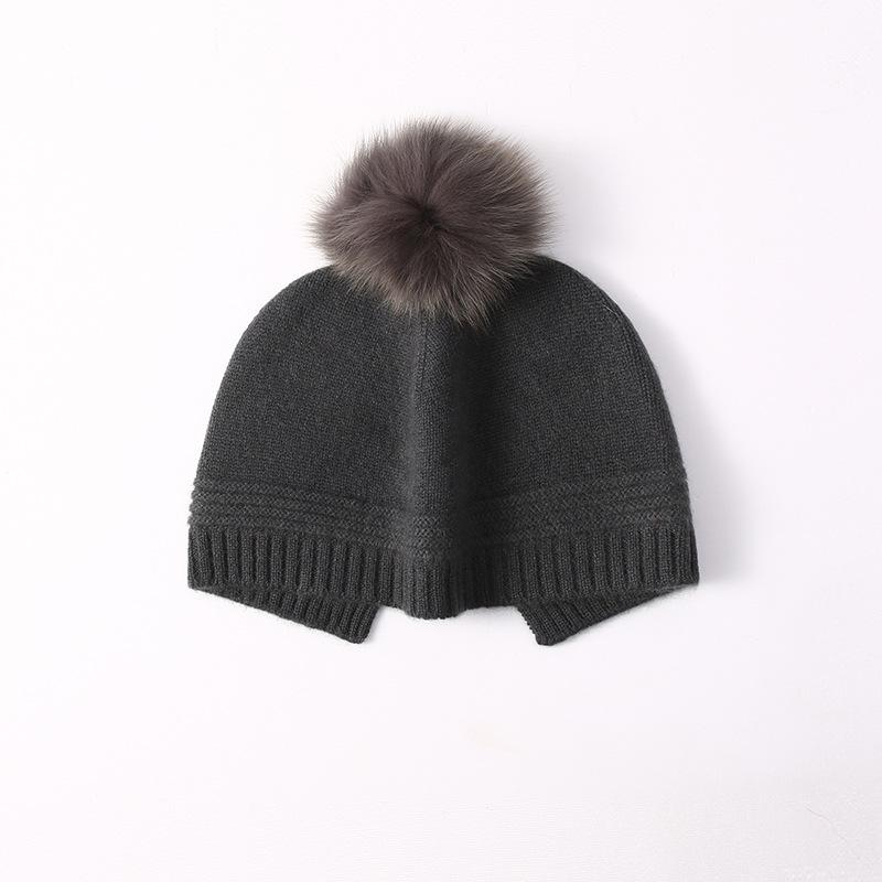 Pure cashmere knitted hat autumn and winter new solid color hairball warm cold hat knitted casual flanged hat