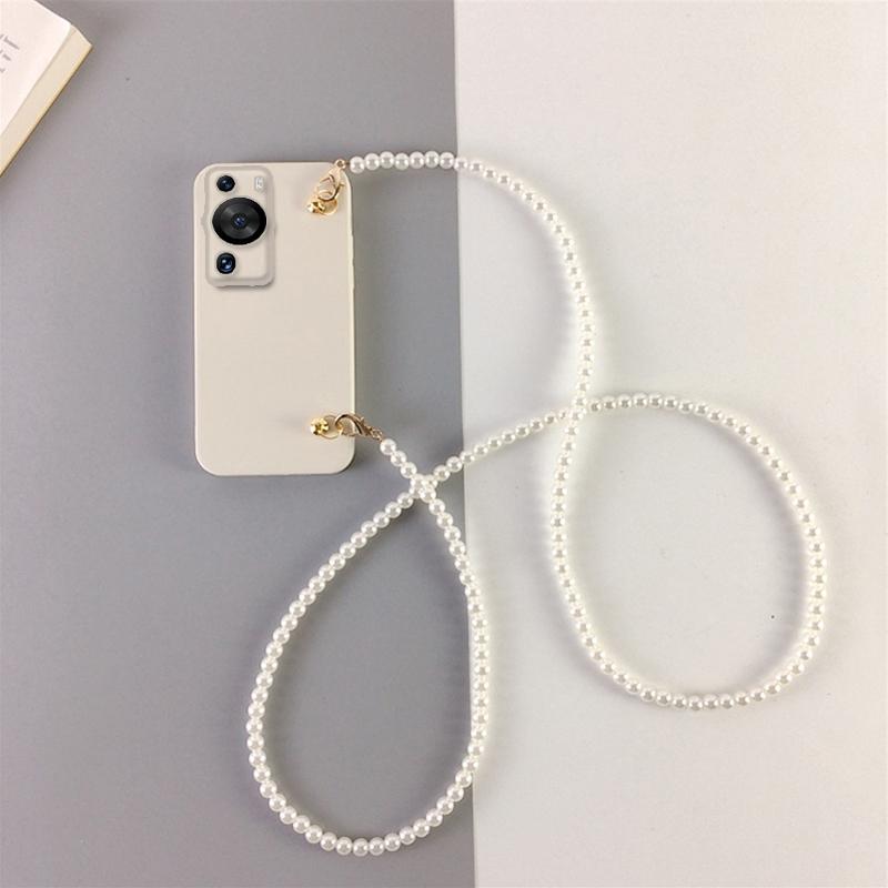 

Чехол через плечо с жемчужным ремешком и ожерельем-цепочкой для Huawei P60 Pro Art P50 P40 P30 P20 Pro Lite Защитные линзы Мягкий силиконовый чехол из ТПУ для задней панели телефона For HUAWEI P60 Pro