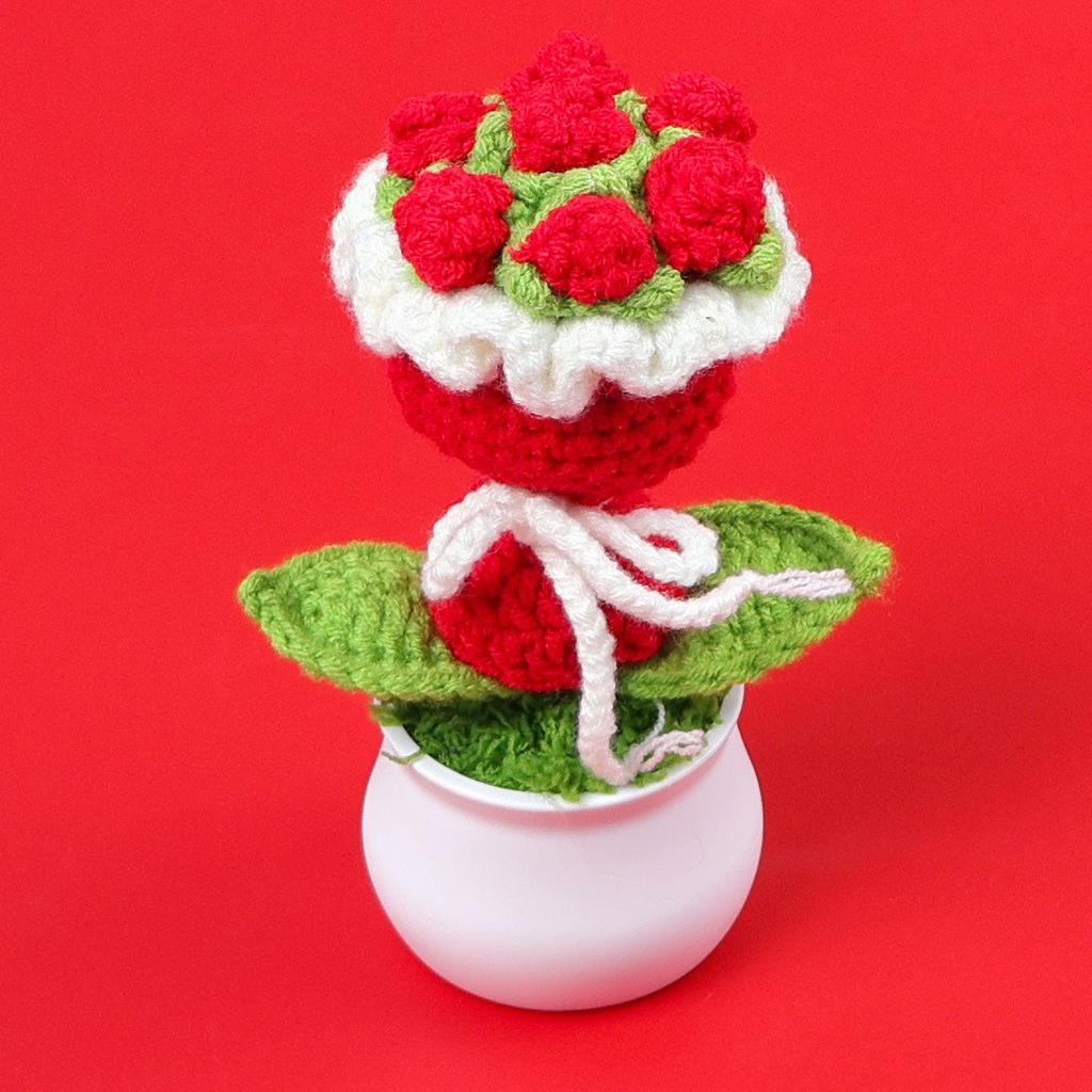 Hand-Knitted Wool Fake Flowers Set: Sunflower, Carnation, Tulip - Desktop Decor, Teacher/Student Gift, Everlasting Bouquet