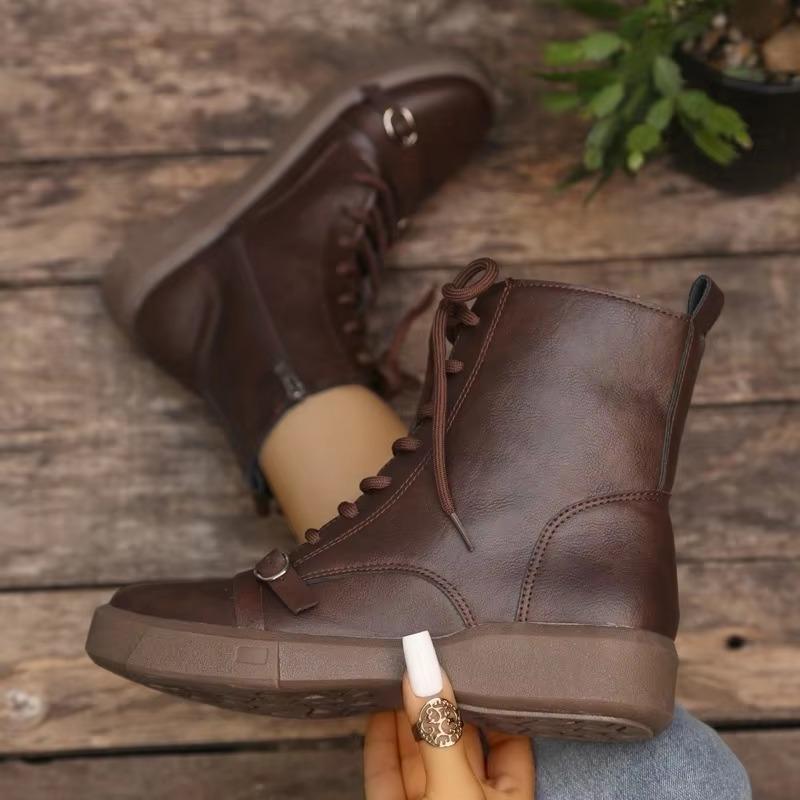 Fashion Plus Size Ankle Boots Ladies Shoes 2024 Winter Modern Women's Boots Casual Women Buckle Round Toe Low Heel Side Zip Shoes Women