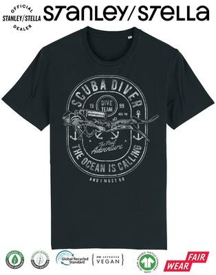 Mens Scuba Diving T-Shirt The Ocean Is Calling Adventure Logo Dive Team