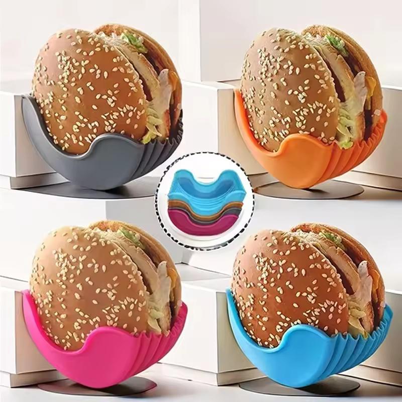 4 Stück Einziehbare Hamburgerhalter Hamburger Fixierbox Sandwich Burger Clip Ständer Waschbares Silikon Pommes Frites Hamburgersauce