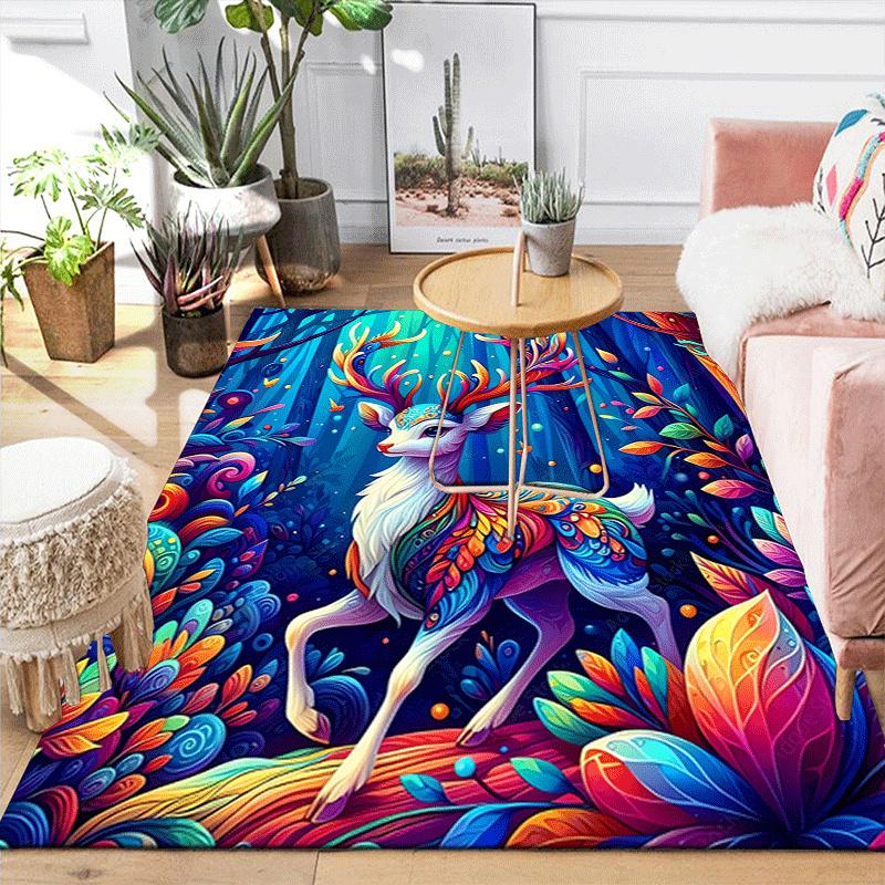 1pc Colorful deer Design Area Rug - Soft, Anti-Slip, and Durable Gaming Room Decor for Bedroom