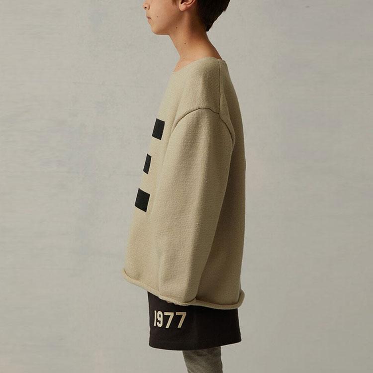 Fear Of God Essentials Big E Sweater Wheat Solid Color Letter Crew Neck Kids Sweater FOG-SS22-161