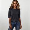 Loose Fit Ribbed Knit Top Women Half Sleeve Pullover Lightweight Summer Casual Round Neck Shirt