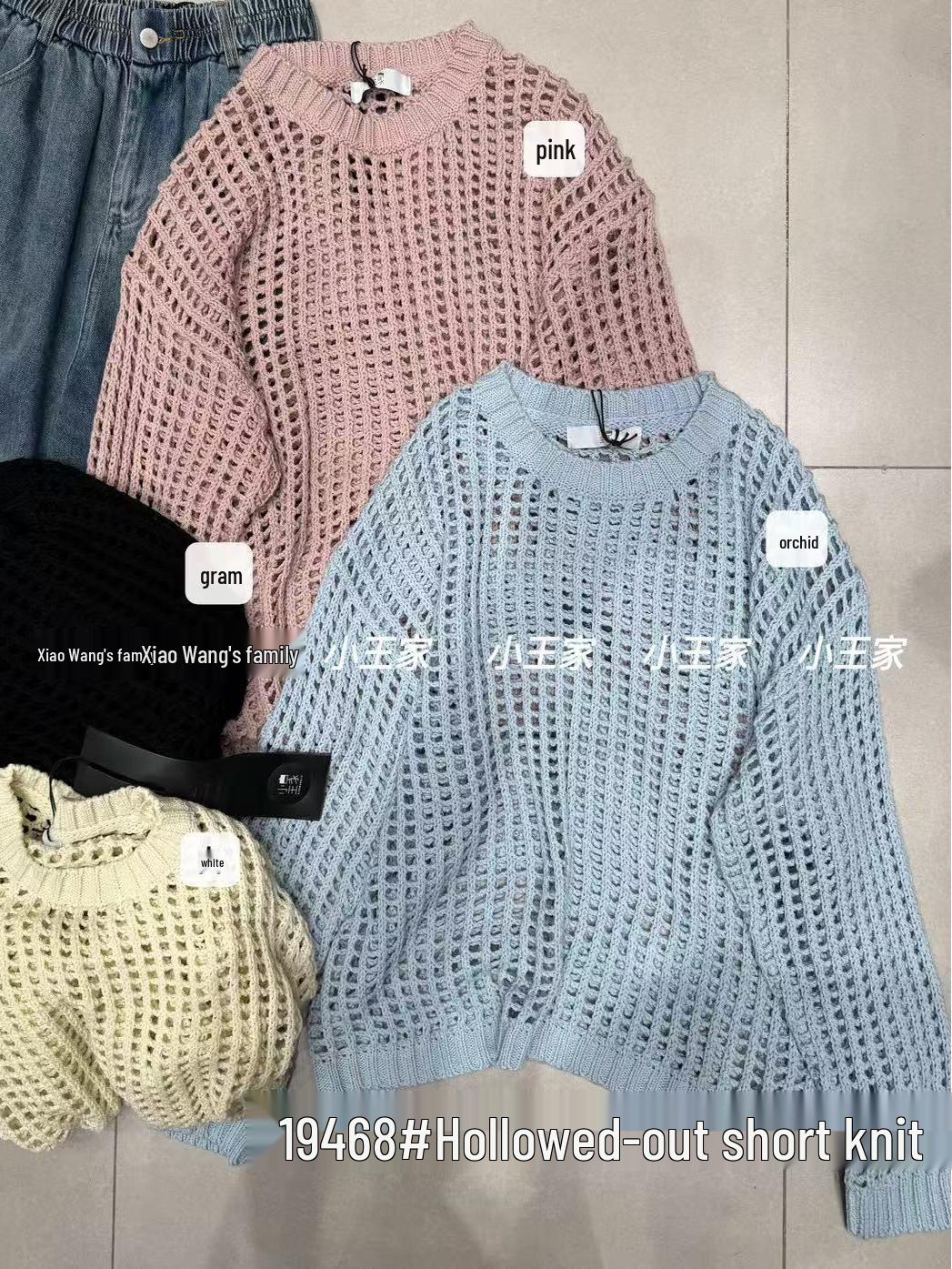 

Xiao Wang s Spring 19468: Korean-Style Casual Plus Size Layered Hollow Knit Top One Size рожевий