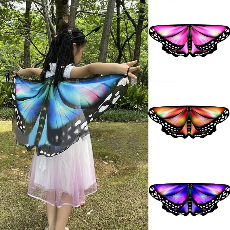 Boys Girls Shawl Butterfly Wing Dancing Party Photo Fairy Cosplay Accessory Christmas Halloween Dress up Cape Coverups