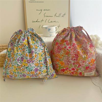 Portable Cotton Makeup Bag Underwear Clothing Lightweight Underwear Drawstring Bags Flower Print Cosmetic Bags Travel