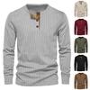 Mens Corduroy Henley Long Sleeve Slim Fit Solid Color Casual T Shirt