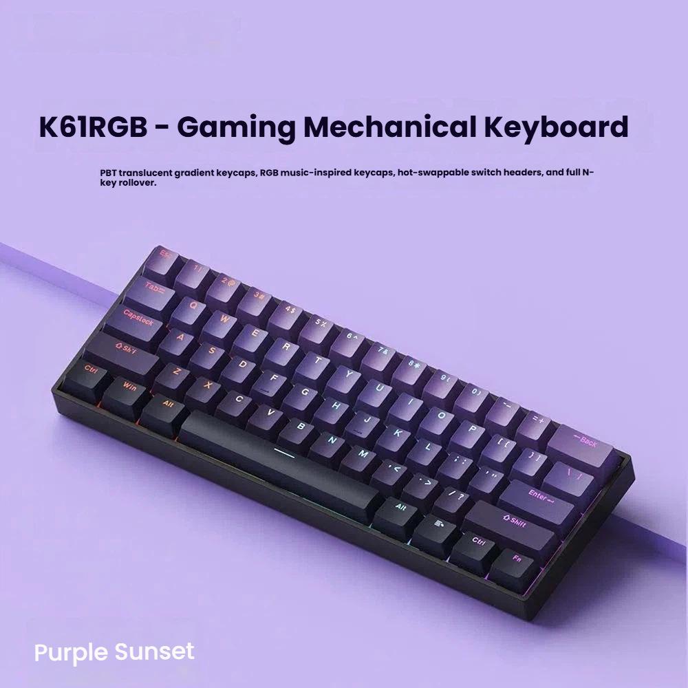 K61 Compact RGB Mechanical Keyboard - 61-Key Portable for Laptop & Office Gaming with Blue, Brown, Red Switch Options
