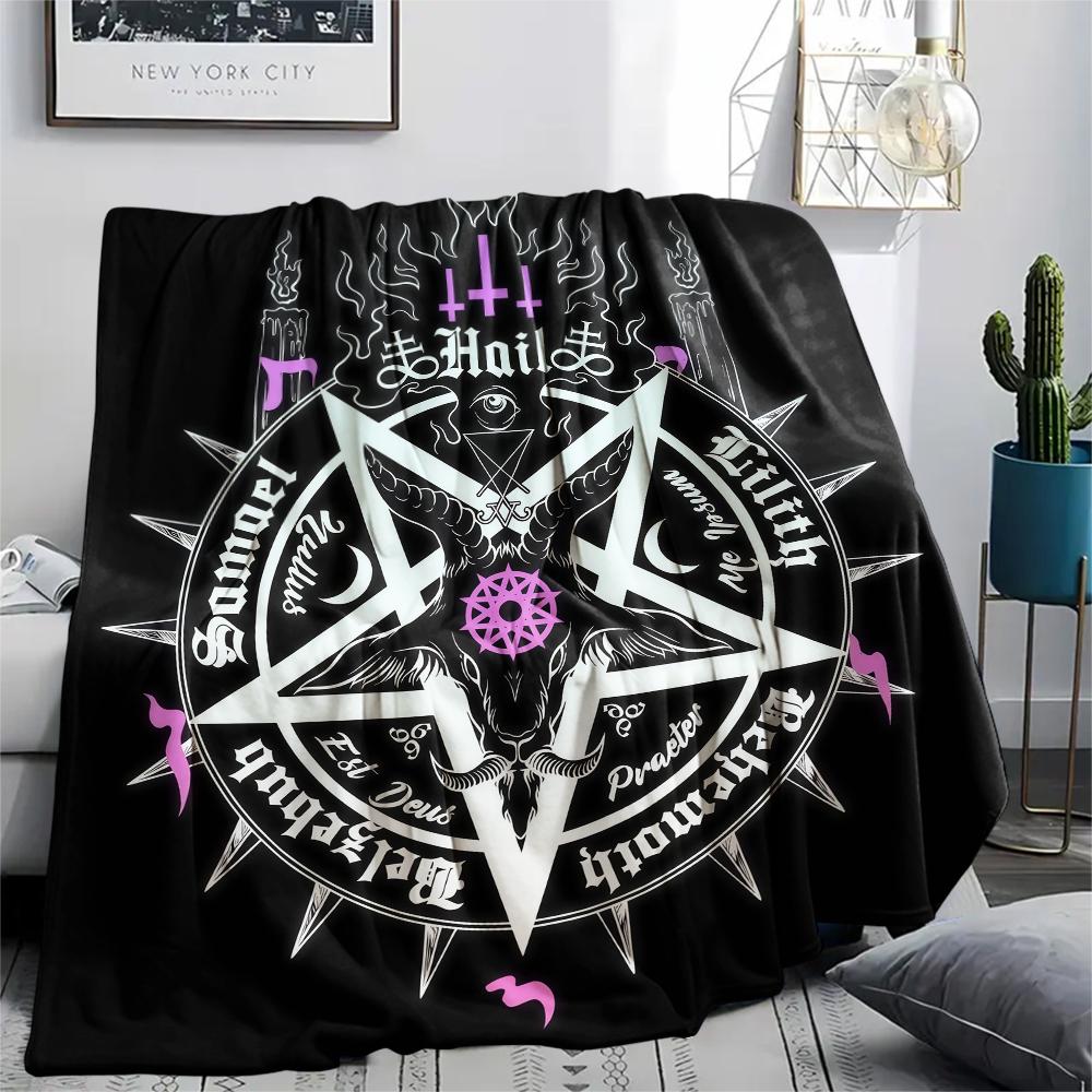 1PC Satan Symbol Print Flannel Blanket, High Quality All Seasons, Home Decor, Warmth and Comfort, Perfect for Christmas Gifts