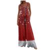 Women's Christmas Print Solid Wide Leg Strapless Tank Pocket Casual Onesie
