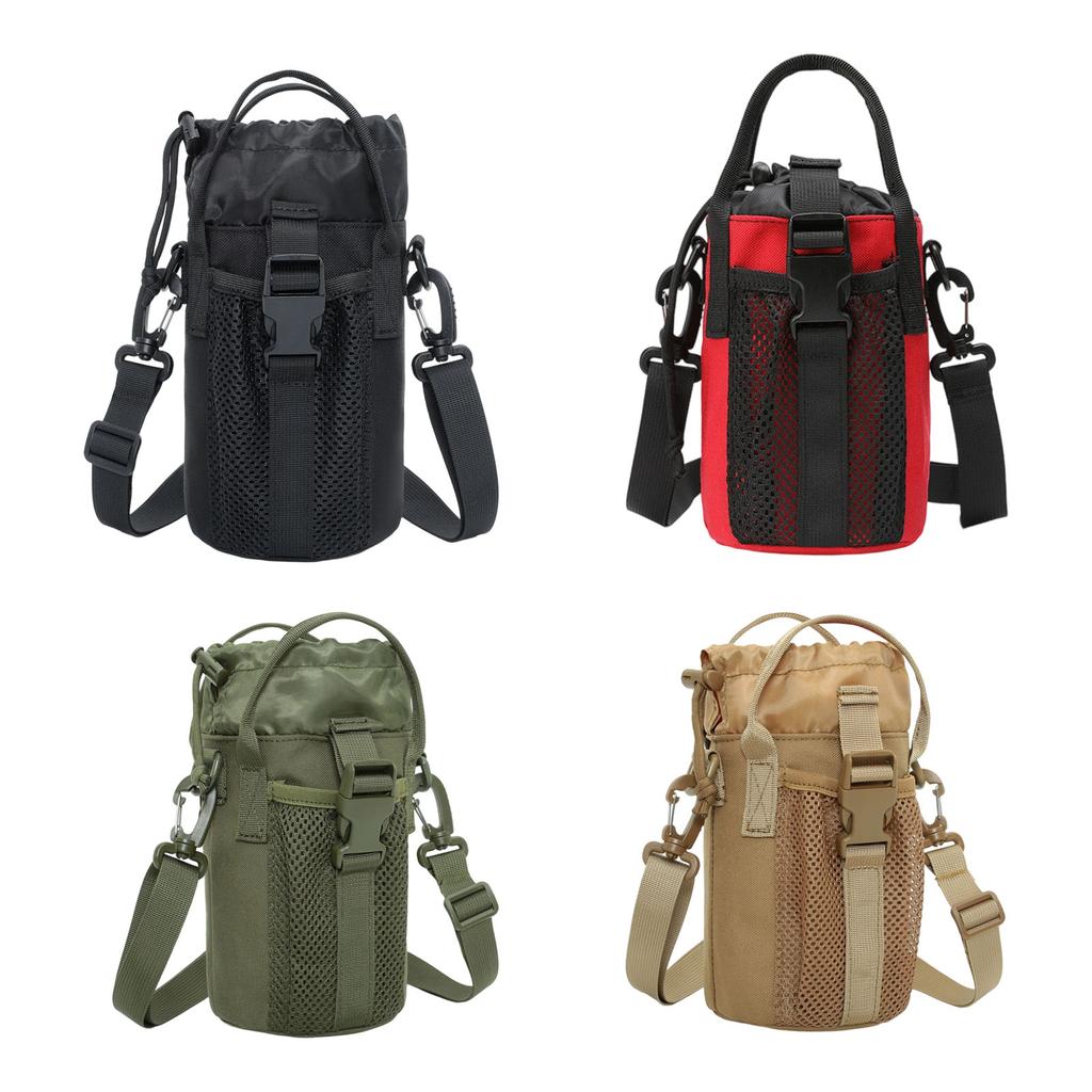 Portable Insulated Water Bottle Holder With Adjustable Strap And Mesh Side Pocket For Outdoor Hiking Camping Travel