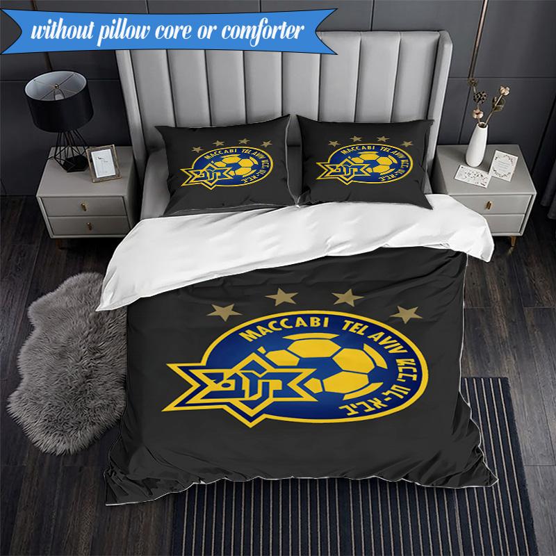 3PCS Maccabi Football Club Printed Soft Bedding Set,Including 1pc Duvet Cover And 2pcs Pillowcases Perfect for Bedroom, Dormitory, Fan gift