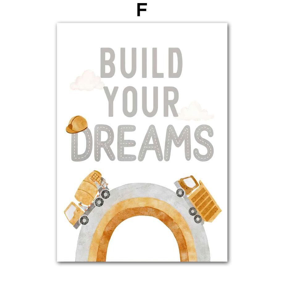 

Картина на холсте Мультфильм Трактор Погрузчик Кран Инженерное дело Машина Мечта Цитаты Плакат Печать Скандинавское настенное искусство Детская комната Декор 21X30cm No Frame