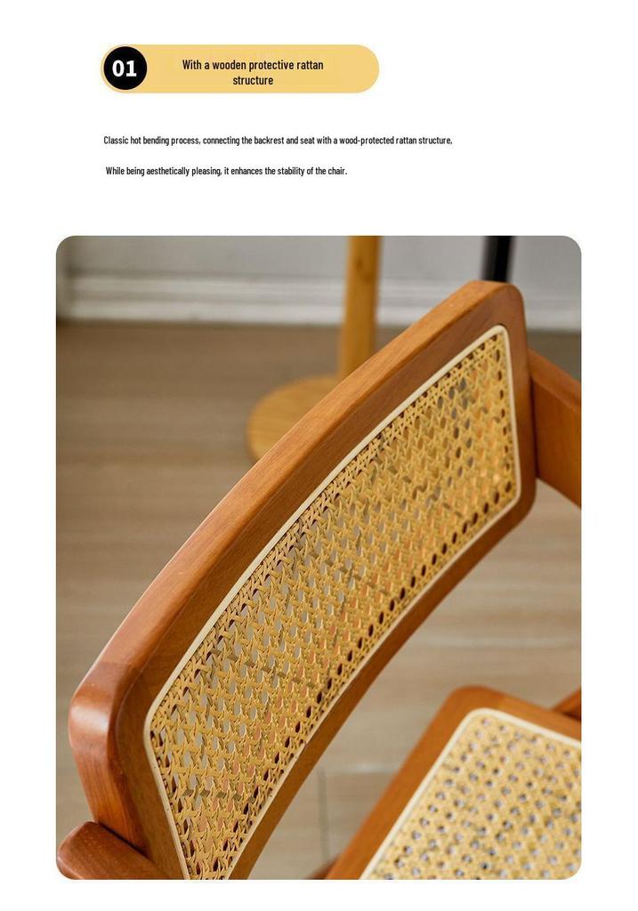 Wicker Folding Chair with Backrest - Solid Wood Casual Dining or Living Room Stool