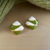 Avocado Green Enamel Stud Earrings, Womens Fresh and Elegant Square Fashion Ear Jewelry.