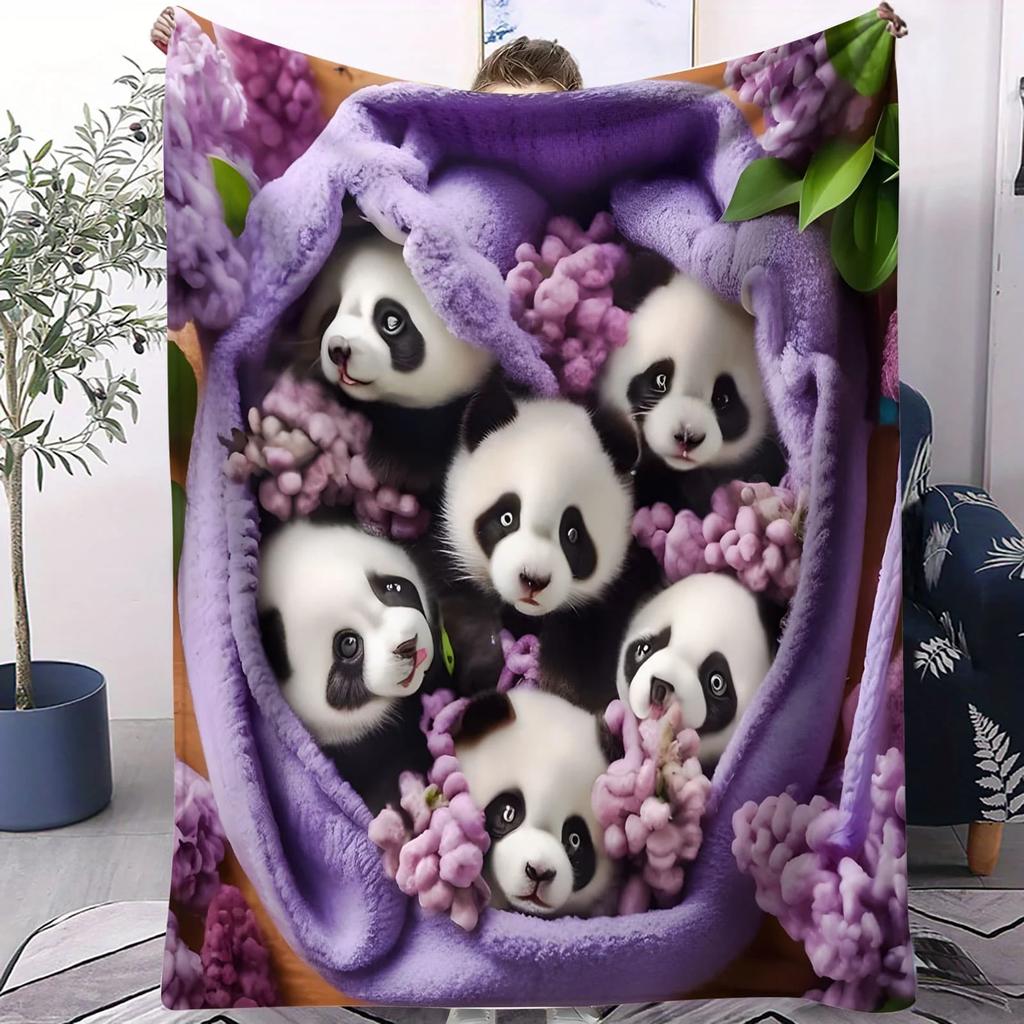 Cherry Petal Swing Panda Soft Blanket Romantic Floral Fleece Throw for Bed Sofa Home Decor Cozy Warm Gift for Adults and Kids