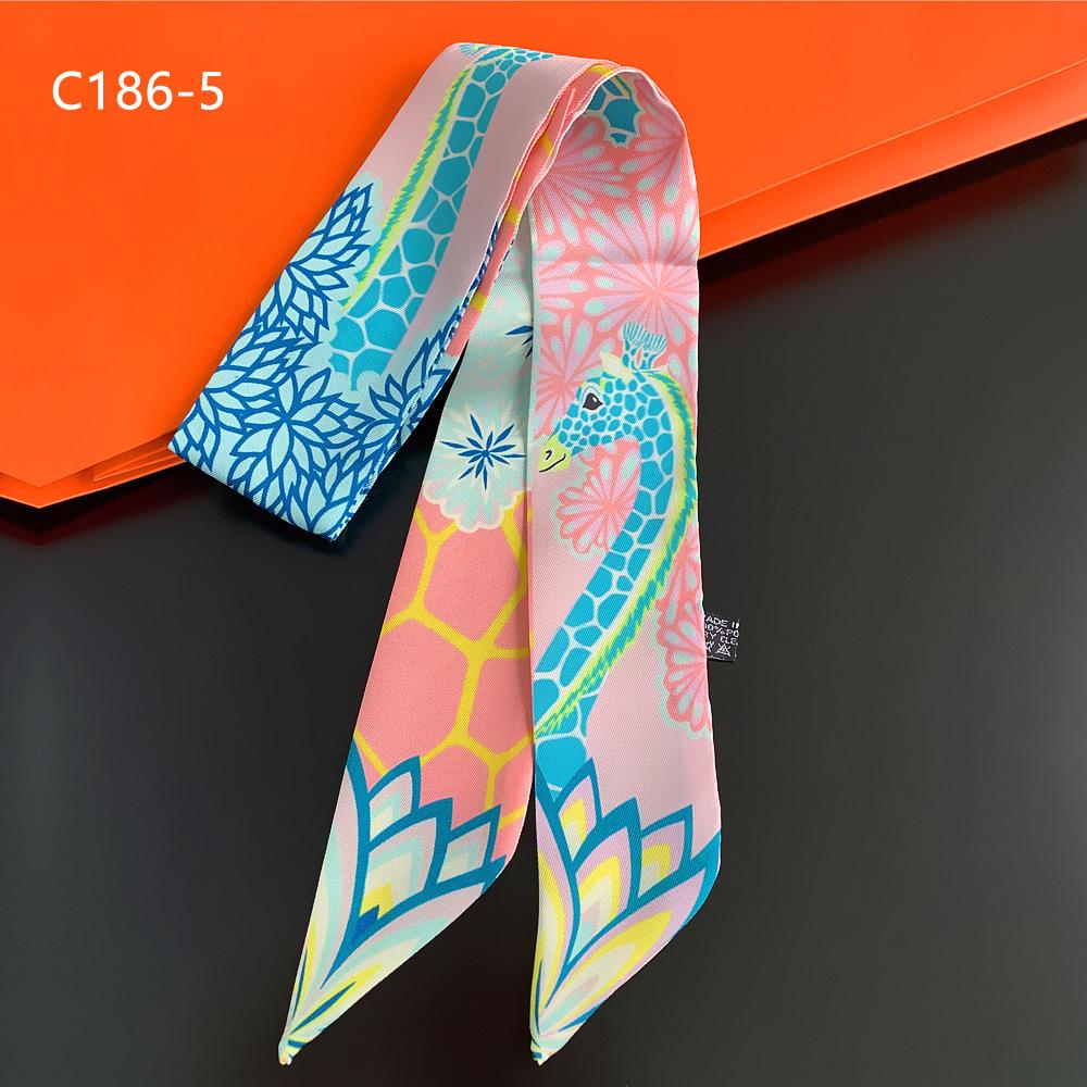 

French Silk Scarf Small Long Decorative Streamer Retro Headband Female Twill Giraffe Bag Handle Ribbon Winding 5*90Cm